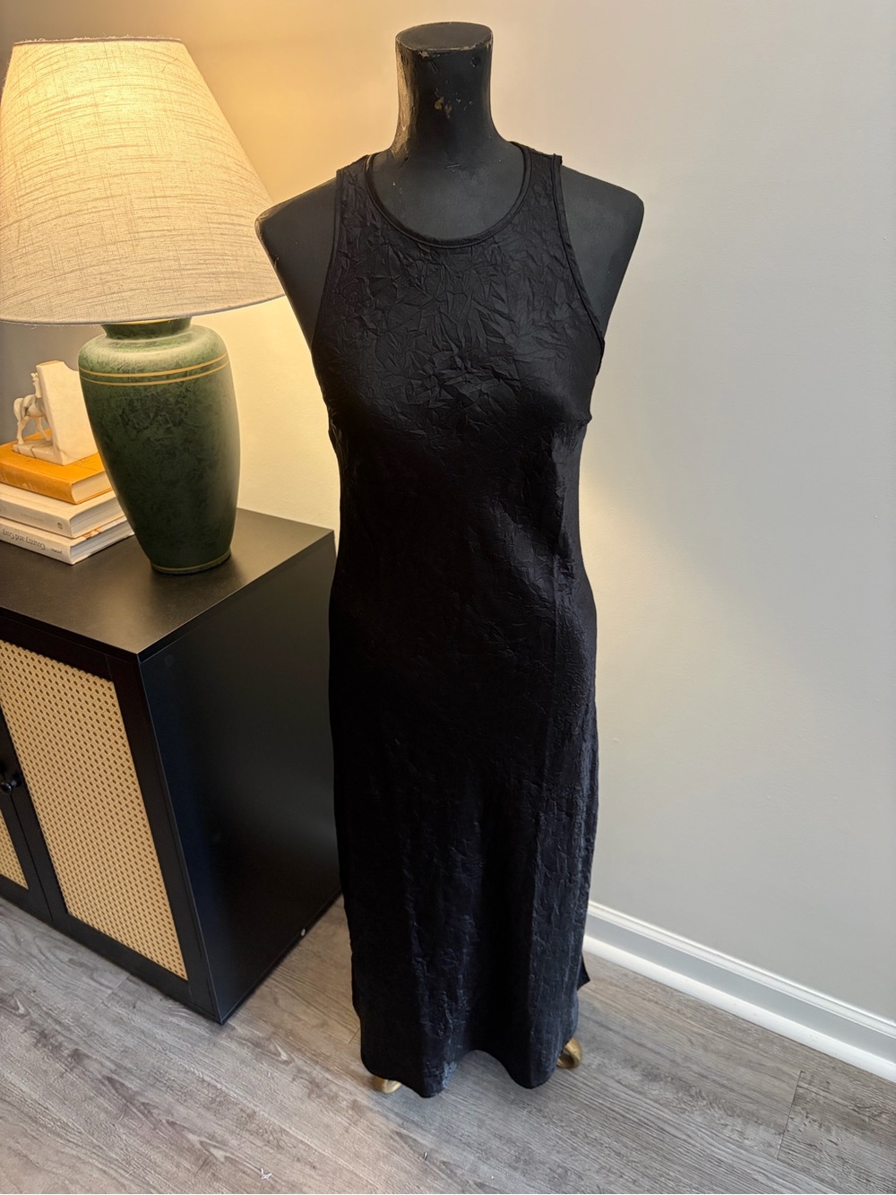 House of Harlow 1960 Formal Metallic Black Crinkle Maxi Slip Dress SM Homecoming